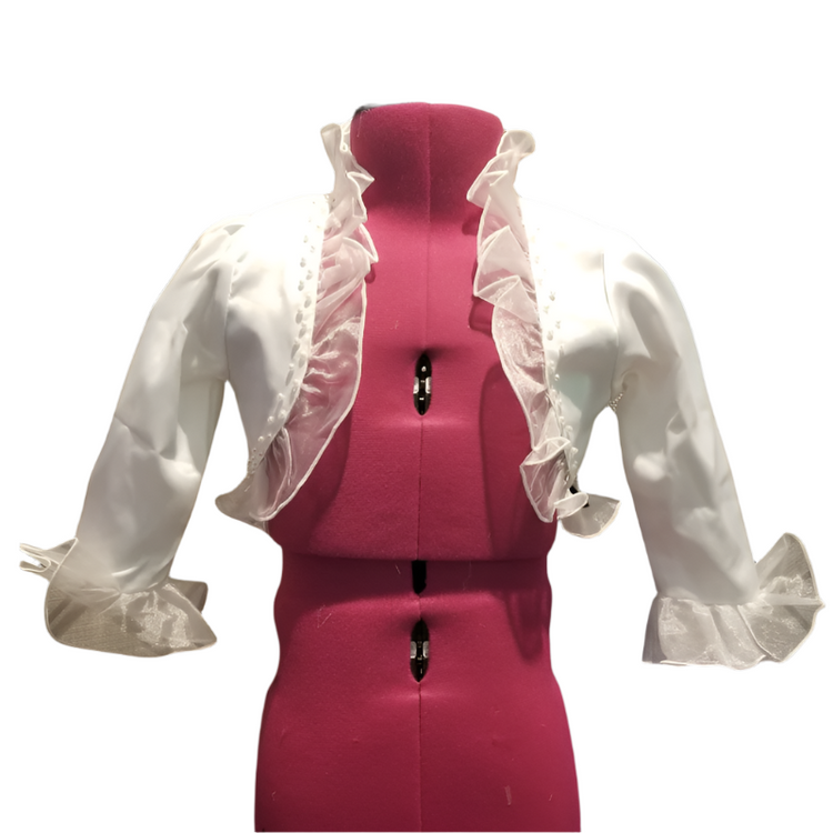 White Tulle Ruffle with Pearls Long Sleeve Bolero - Girls Dress