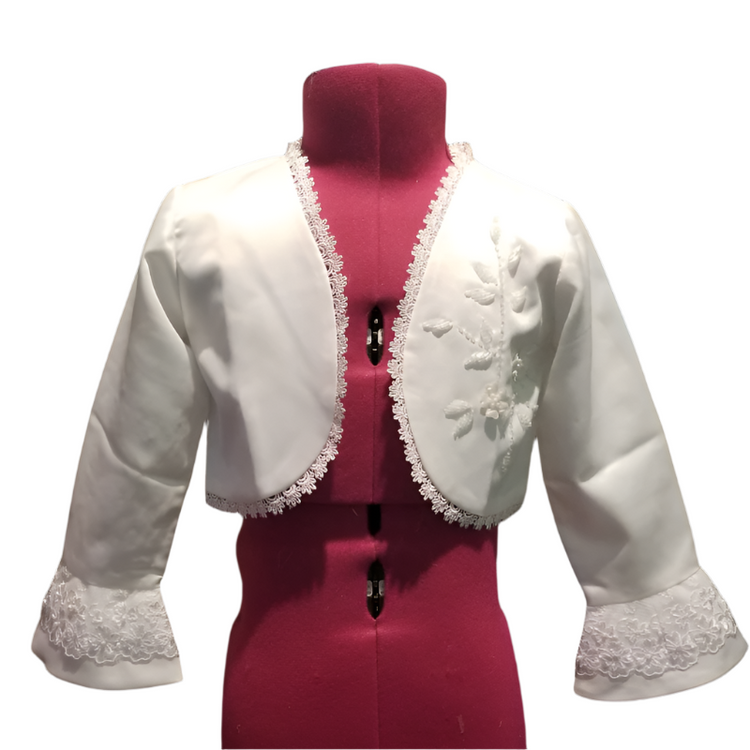 Ivory Long Sleeve Lace Detail Bolero - Girls Dress