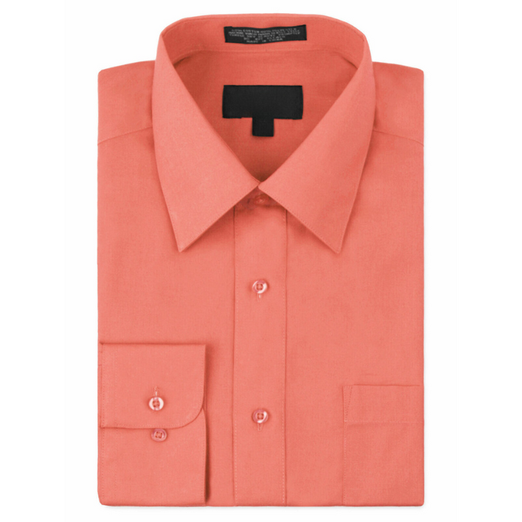 BOYS BUTTON DOWN DRESS SHIRT - CORAL