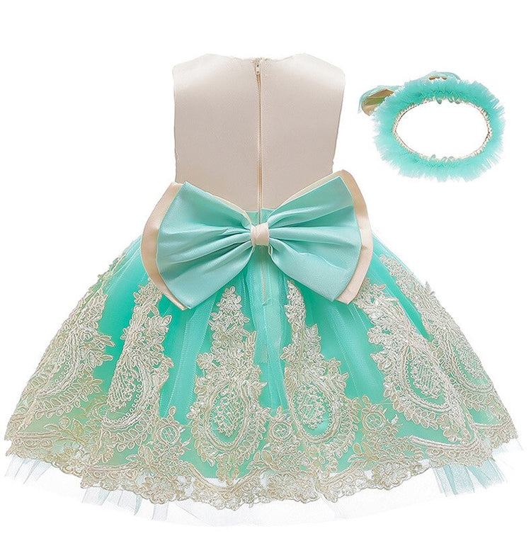 1st Birthday Signature Dress - IVORY/GREEN