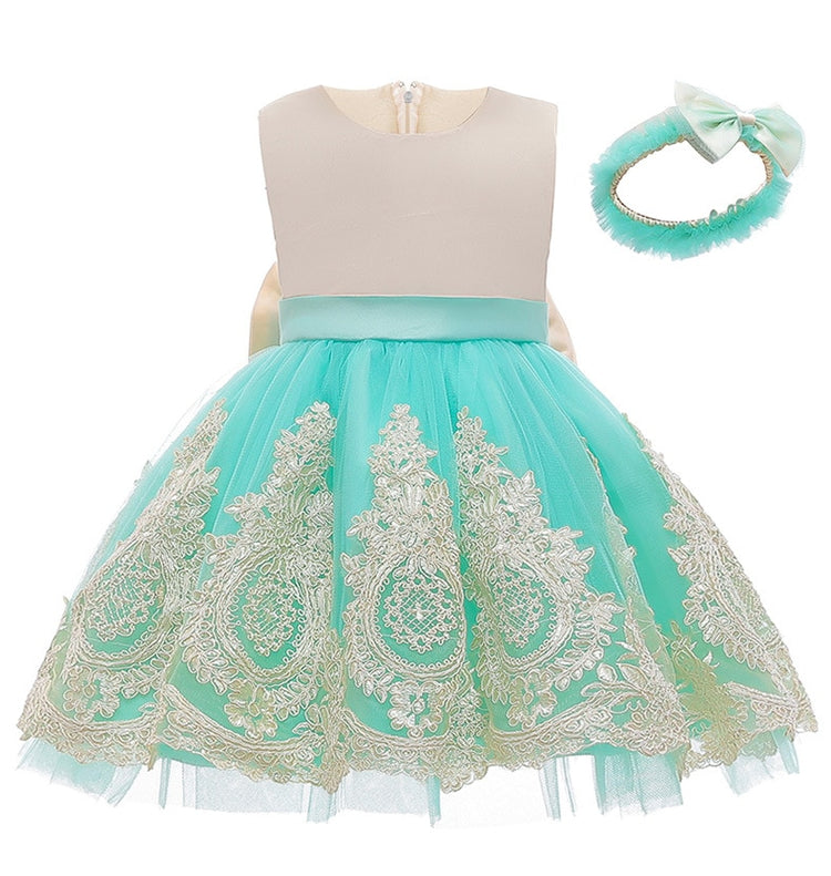 1st Birthday Signature Dress - IVORY/GREEN