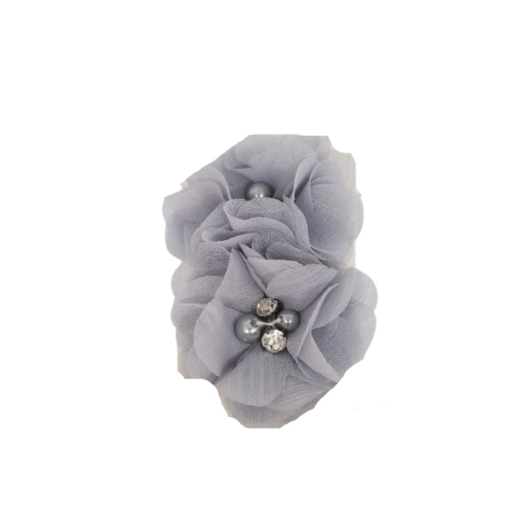 Double Chiffon Flower Hair Clips- Grey