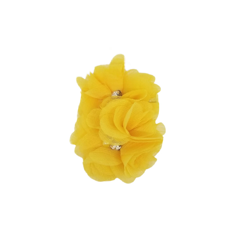 Double Chiffon Flower Hair Clips- Yellow