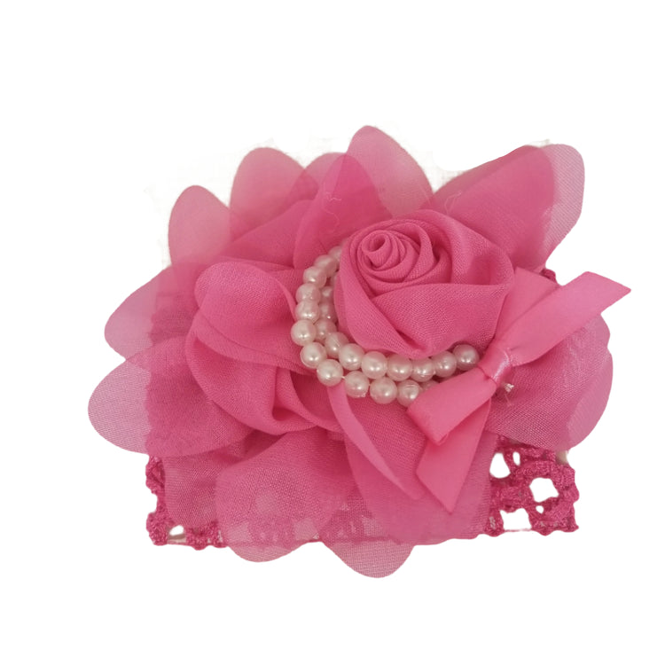 Flower Pearl Headband- Hot Pink