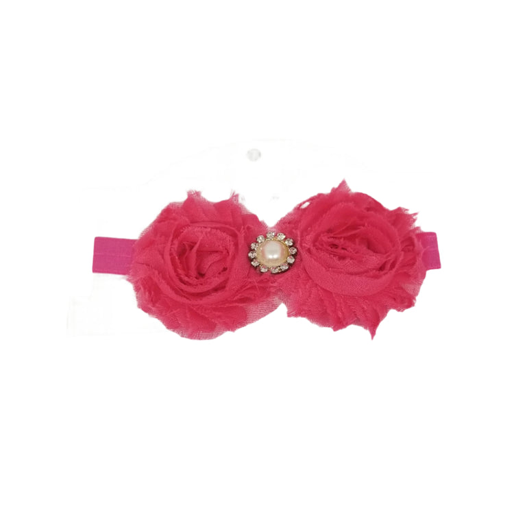 Shabby Flower Headband- Hot Pink