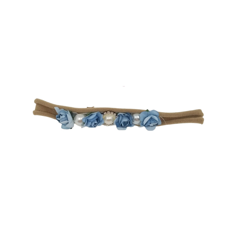 Flower Pearl Baby Headband- Blue