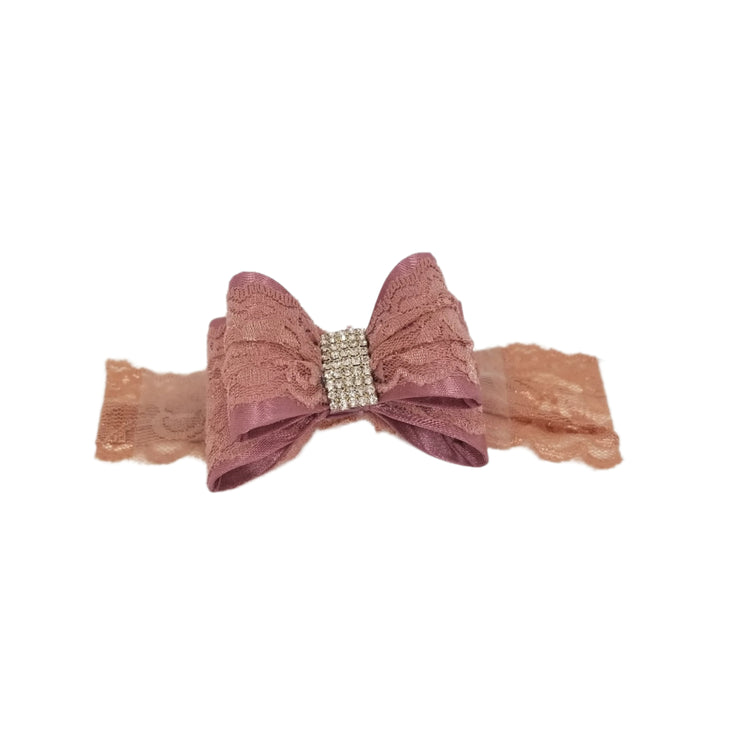 Big Bow Lace Headband - Dusty Rose
