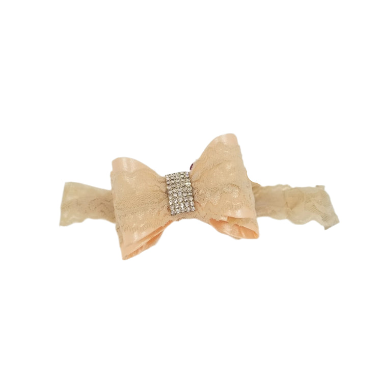 Big Bow Lace Headband - Peach