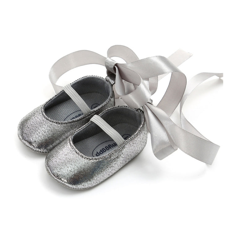 Grey Ribbon Wrap Baby Shoe