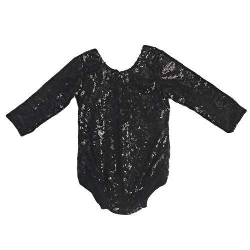 LIL MISS - Black Long Sleeve Sequin Bodysuit - Girls Dress