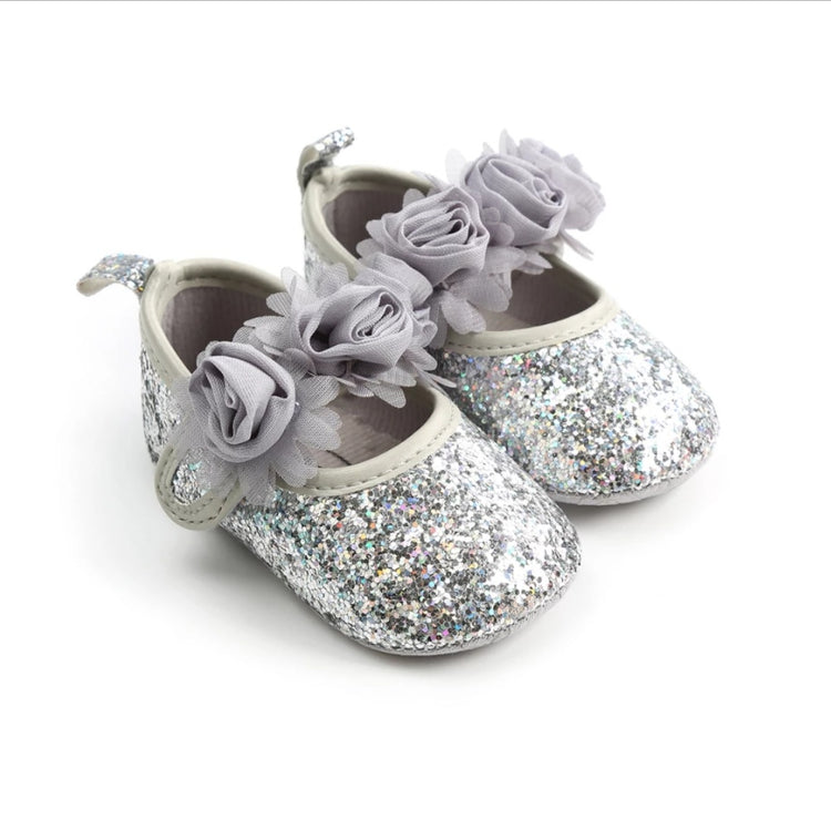 Silver Flower Baby Shoe 12 Months