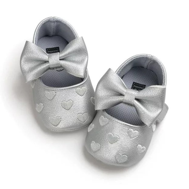 Silver Bow Baby Shoe 12 Months