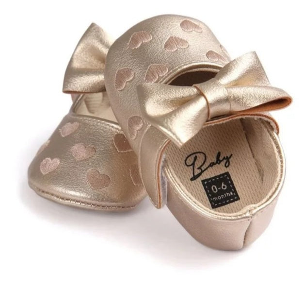 Gold Bow Baby Shoe 12 Months