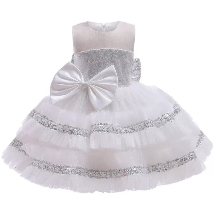 1st Birthday Signature Dress - WHITE/SILVER