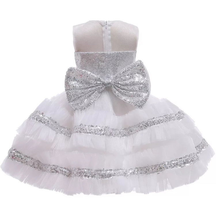 1st Birthday Signature Dress - WHITE/SILVER