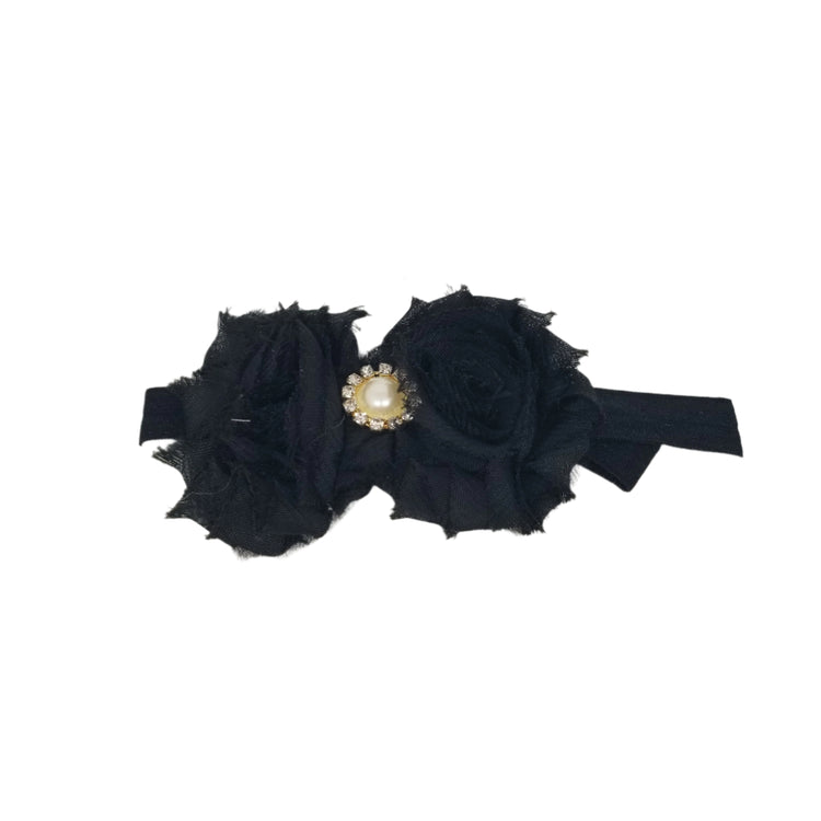 Shabby Flower Headband- Black