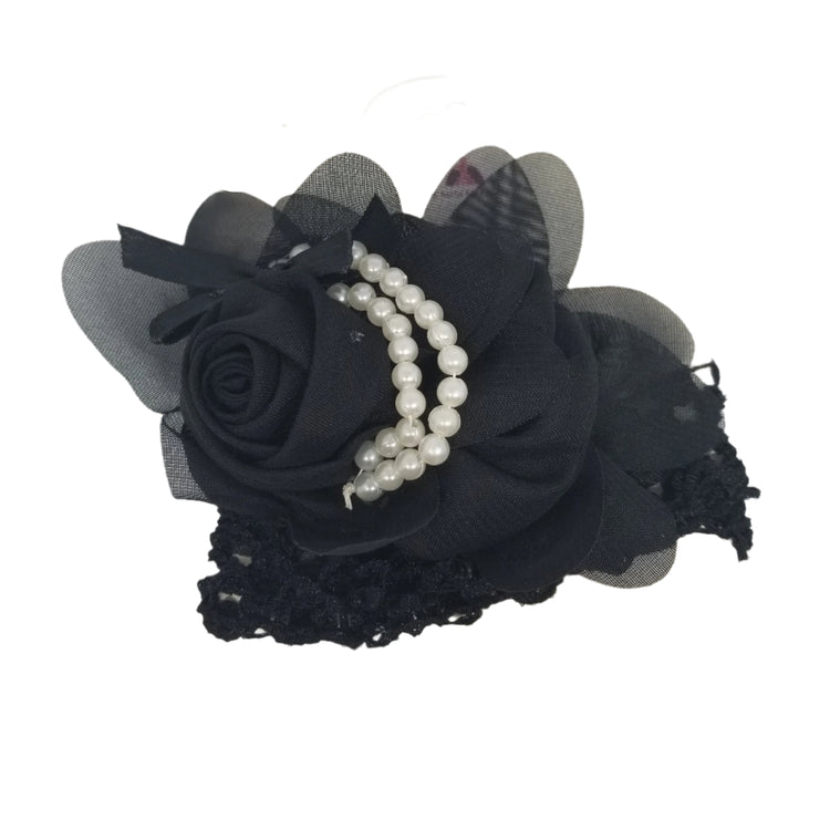 Flower Pearl Headband- Black