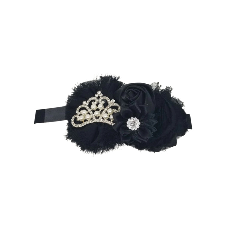 Princess Crown Flower Headband- Black