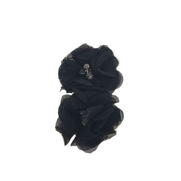 Double Chiffon Flower Hair Clips- Black