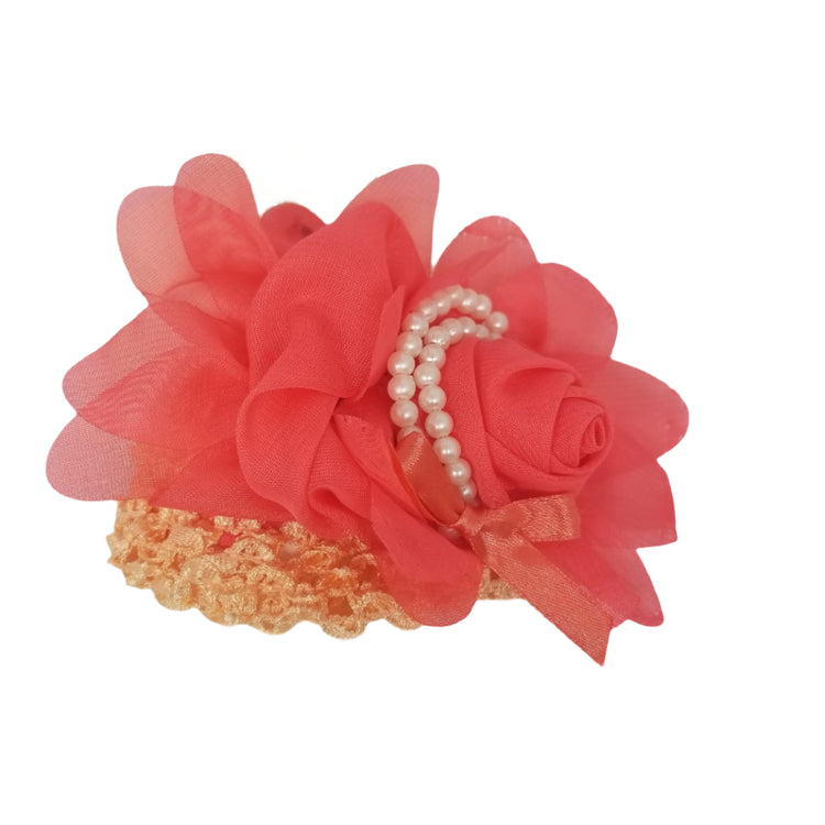 Flower Pearl Headband- Coral
