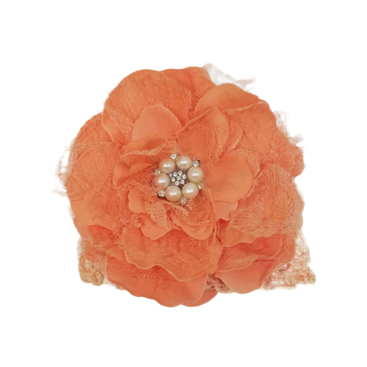 Single Bloom lace Headband- Coral
