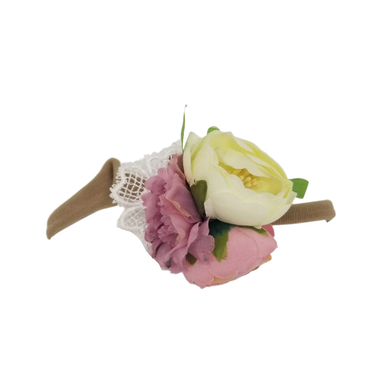 Flower Cluster Baby Headband- Dusty Rose