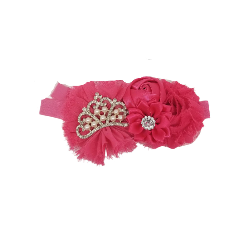 Princess Crown Flower Headband- Hot Pink