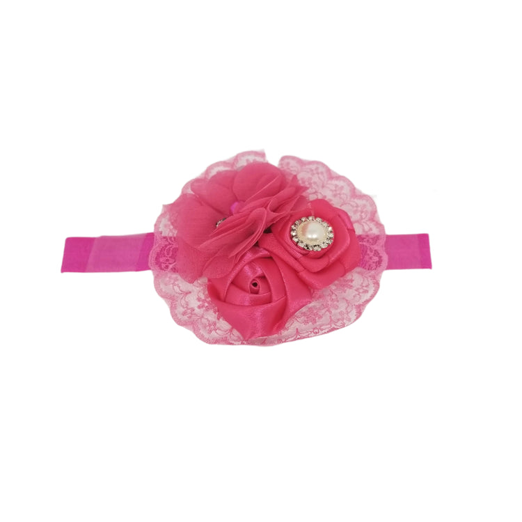 Lace Flower Headband- Hot Pink