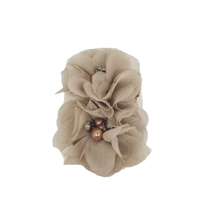 Double Chiffon Flower Hair Clips- Khaki