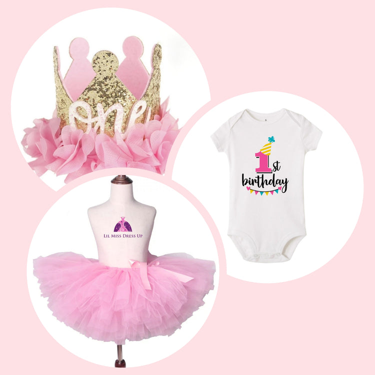 1st Birthday Onesie Signature Dress Up Set - Light Pink