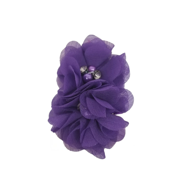 Double Chiffon Flower Hair Clips- Purple
