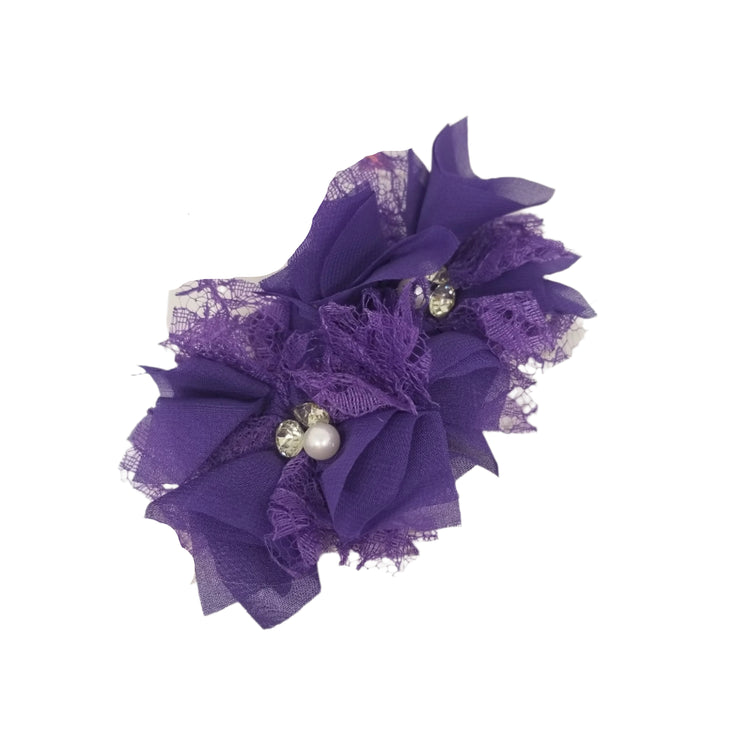 Double Flower Hair Clips- Purple Beads
