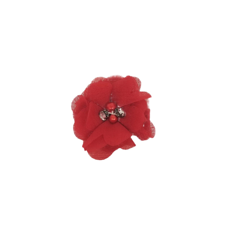 Single Chiffon Flower Hair Clip- Red