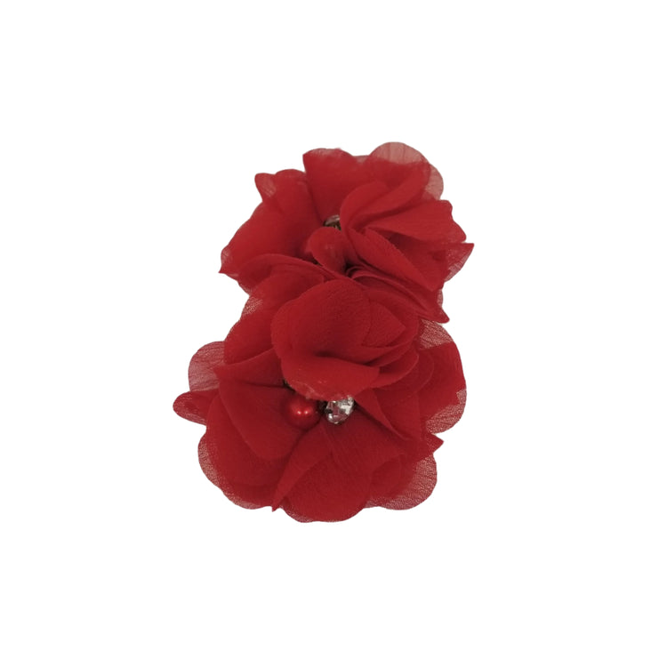 Double Chiffon Flower Hair Clips- Red