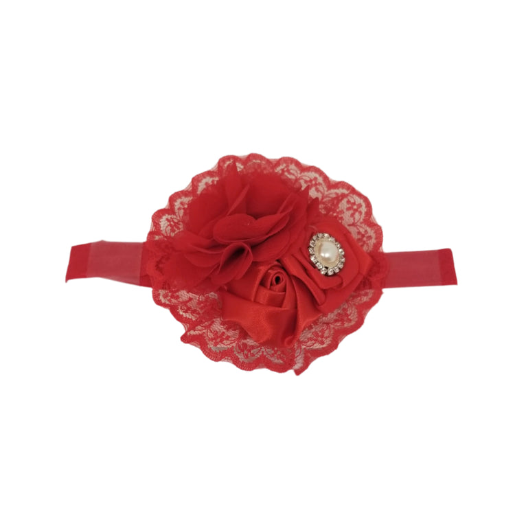 Lace Flower Headband- Red