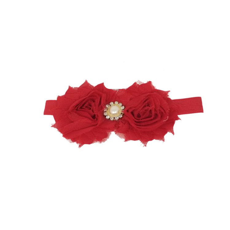 Shabby Flower Headband- Red