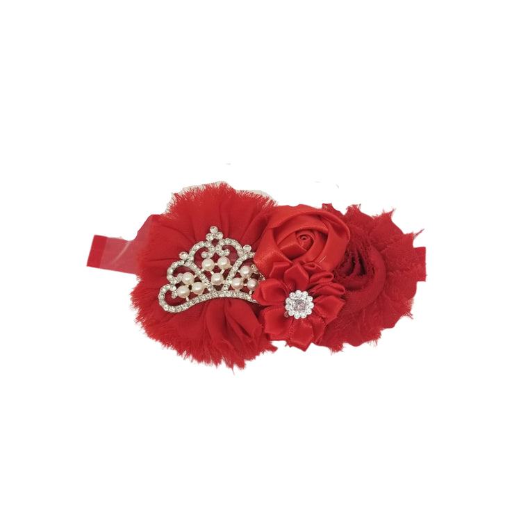 Princess Crown Flower Headband- Red