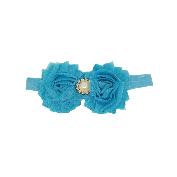 Shabby Flower Headband- Turquoise