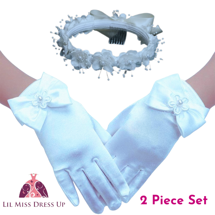 FLORAL CROWN & GLOVES SET - WHITE