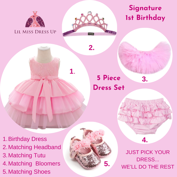 1st Birthday Signature Dress  - PINK