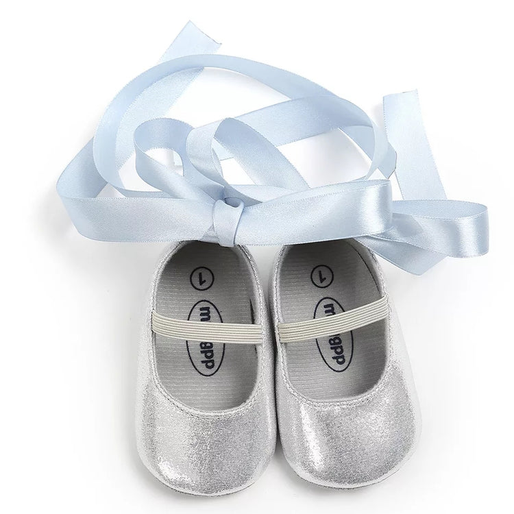 LIL MISS -  Silver Ribbon Wrap Baby Shoe