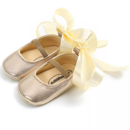 LIL MISS -  Gold Ribbon Wrap Baby Shoe