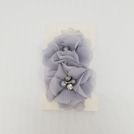 LIL MISS -  Double Chiffon Flower Hair Clips- Grey