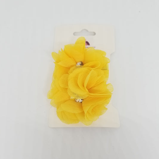 LIL MISS -  Double Chiffon Flower Hair Clips- Yellow