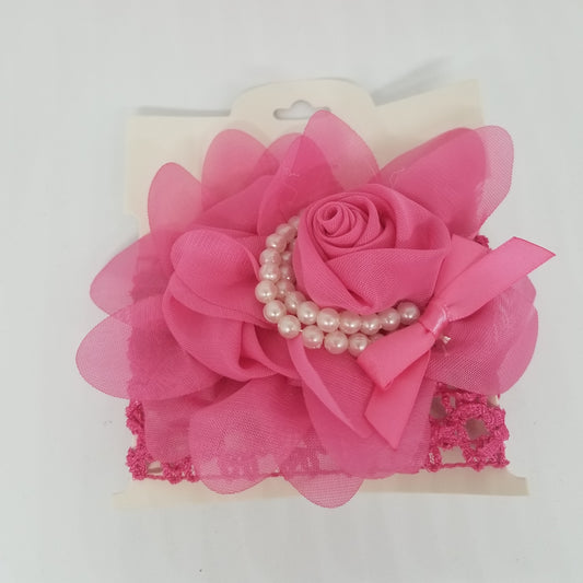 LIL MISS -  Flower Pearl Headband- Hot Pink