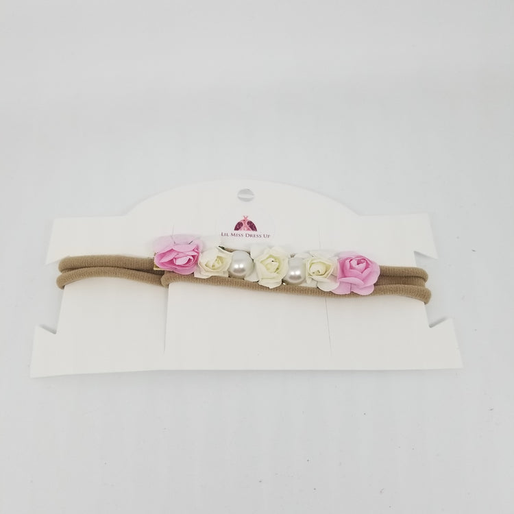 LIL MISS -  Flower Pearl Baby Headband- Pink