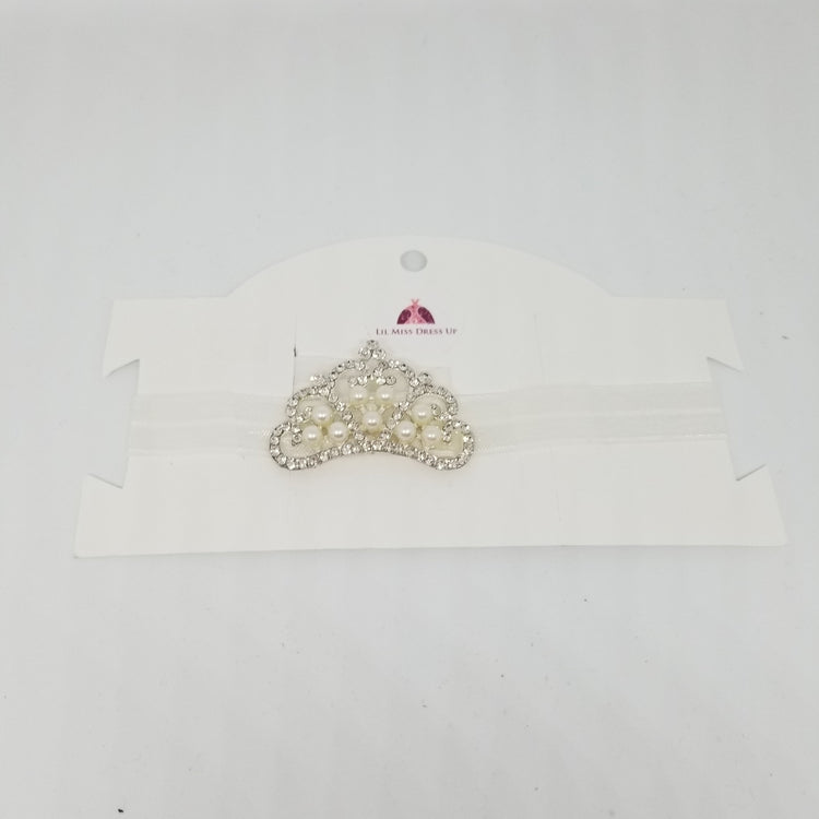 LIL MISS -  Jeweled Princess Crown Headband- White