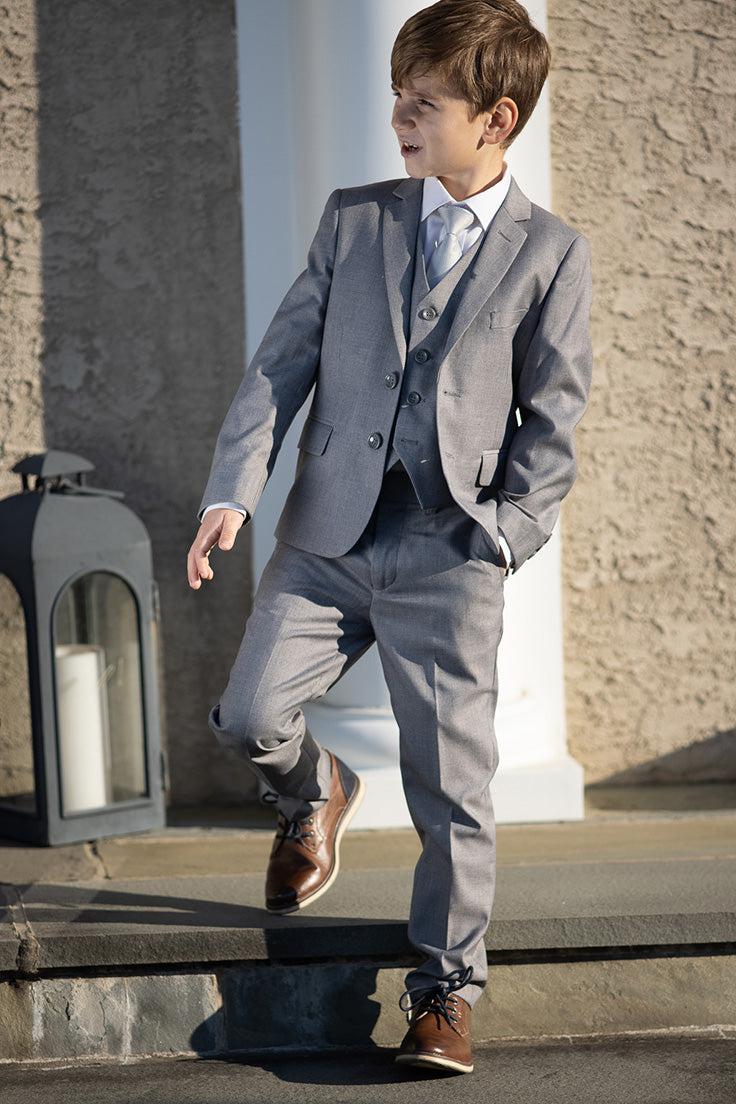 LIL MR -  Boys 5 Piece Formal Suit - Light Grey