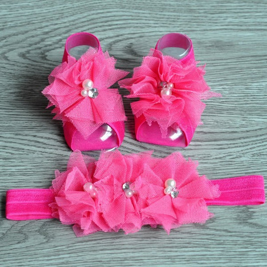 Tulle Barefoot Baby Sandals with Matching Headband