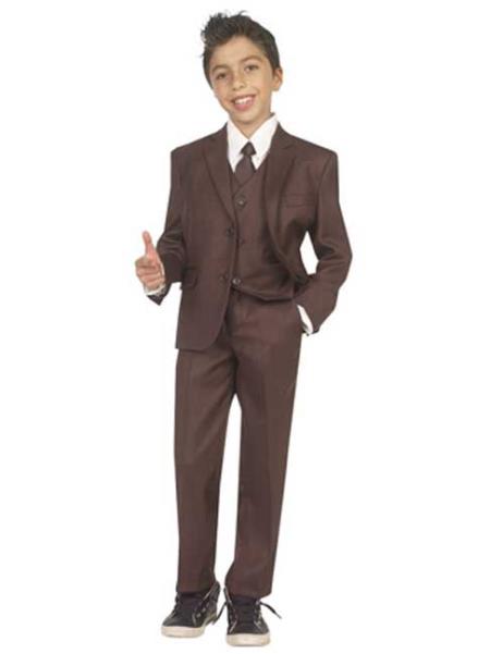 LIL MR -  Boys 5 Piece Formal Suit - Brown